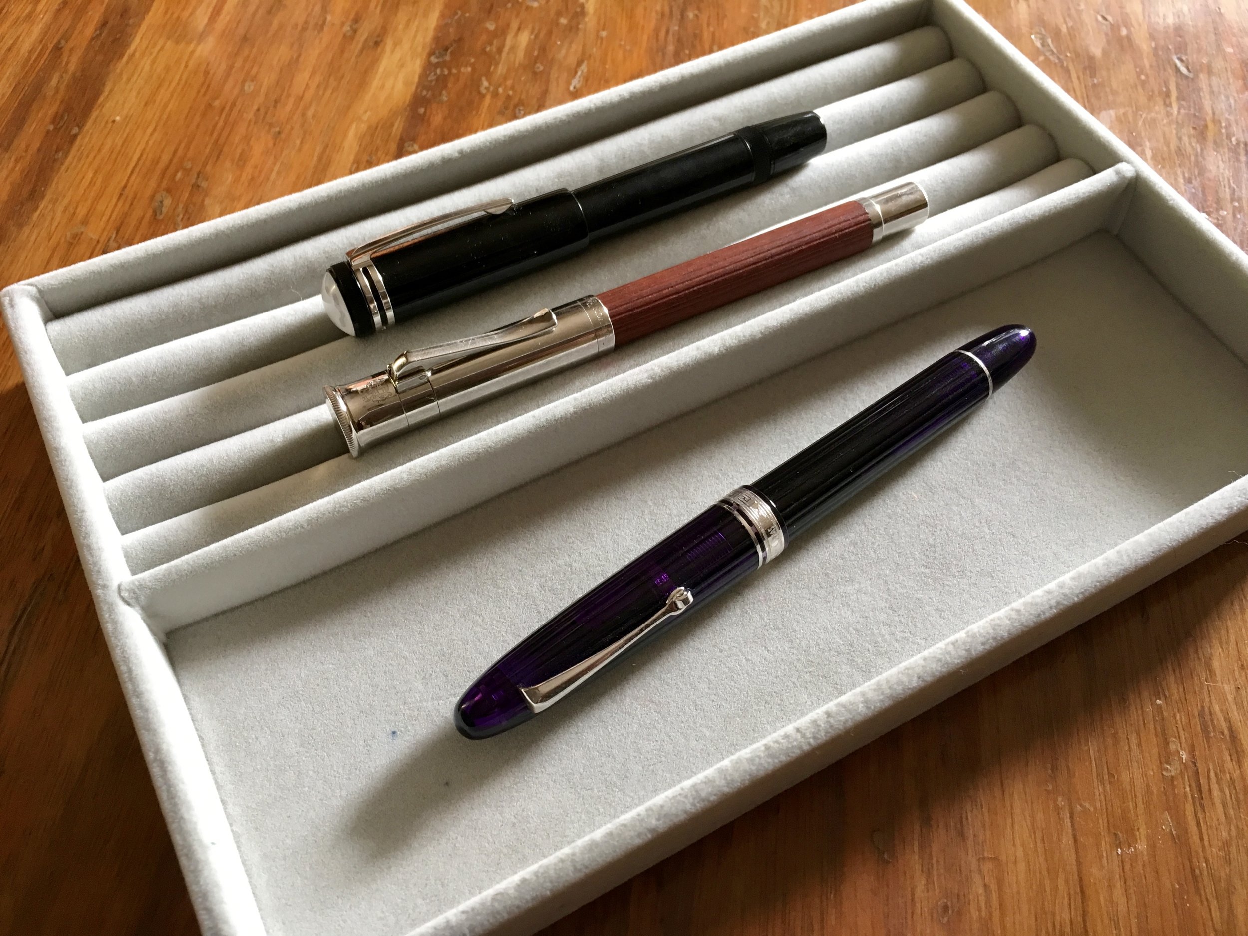 Omas Ogiva Alba, Graf von Faber-Castell Classic, and MB 1912. 