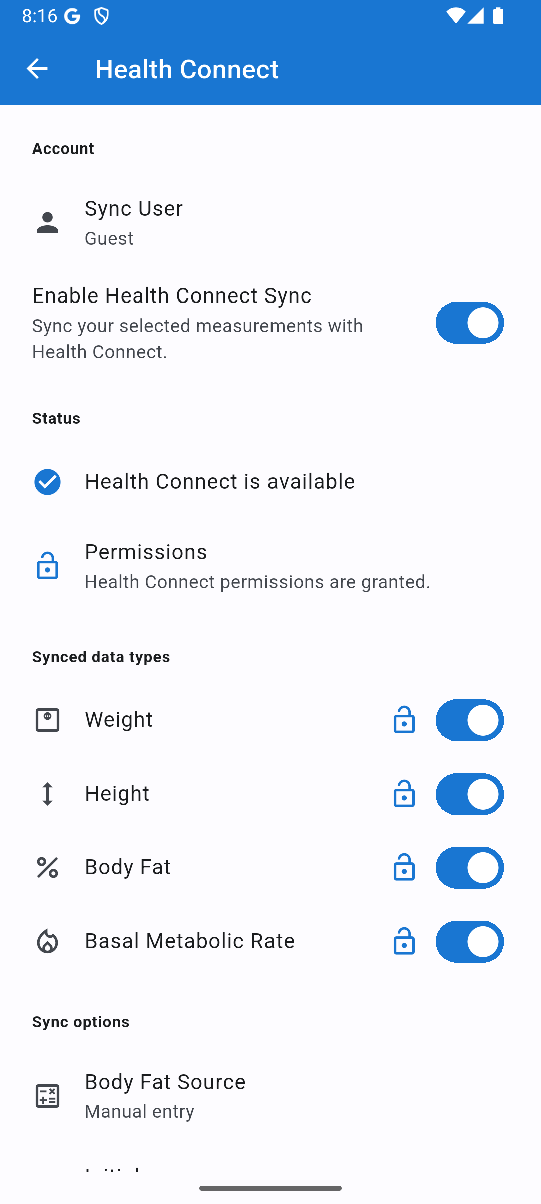 Body Measurement Tracker 5.0.15: Sync with Health Connect (Android)