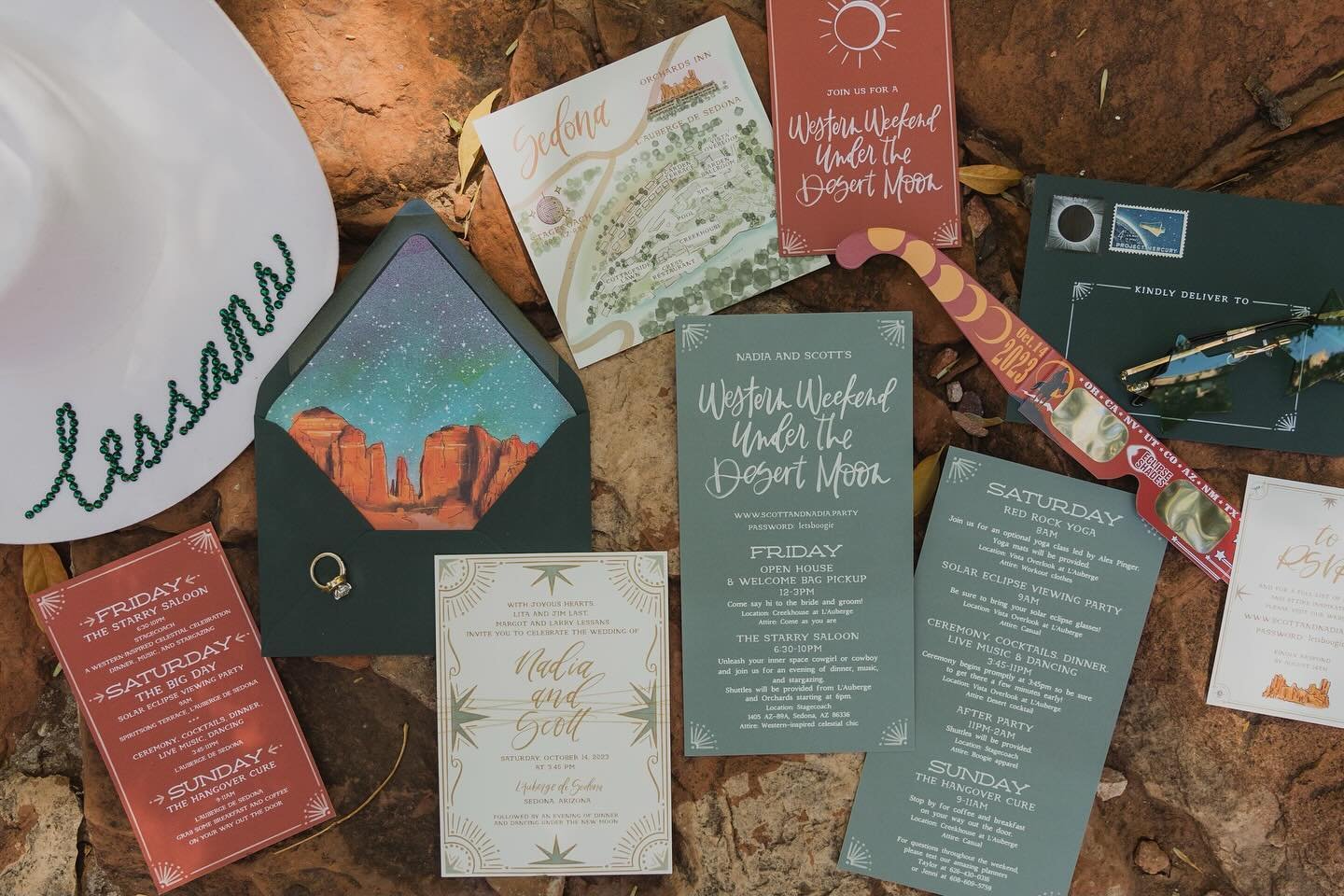 Every detail from N&amp;S&rsquo;s big day was thoughtful, intentional, and so so so fabulous. I love Sedona weddings for a lot of reasons, but getting to infuse the ~magic~ of Sedona into stationery and signage is at the top of the list. And these tw