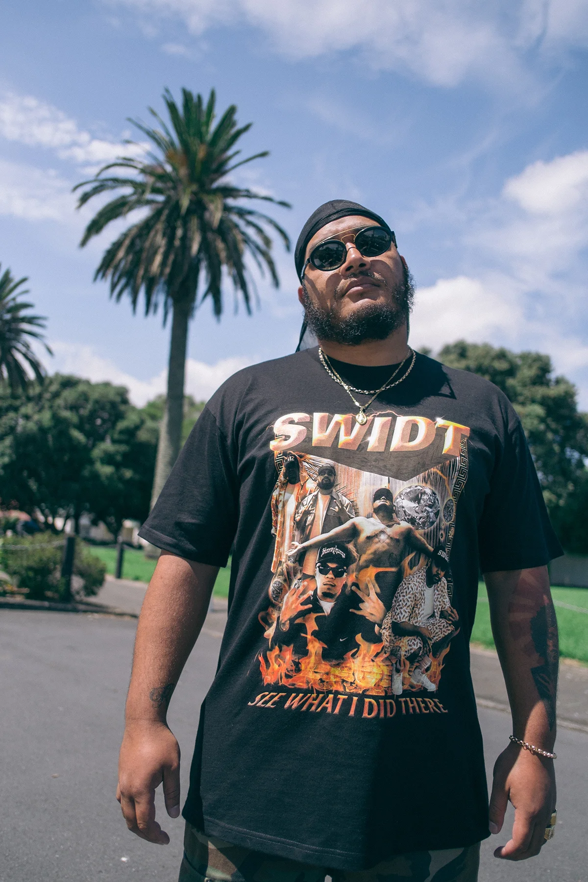 Above: Bryson's t-shirt design for SWIDT. Photo by Brendon Kitto.