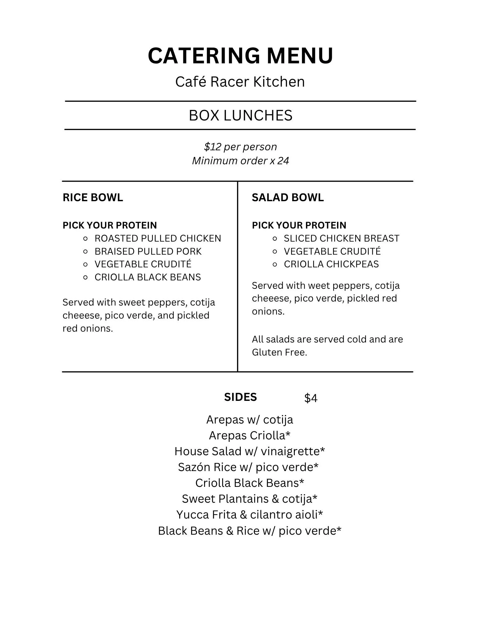 cafe racer kitchen menu - Catering Events & Weddings — Cafe Racer Kitchen