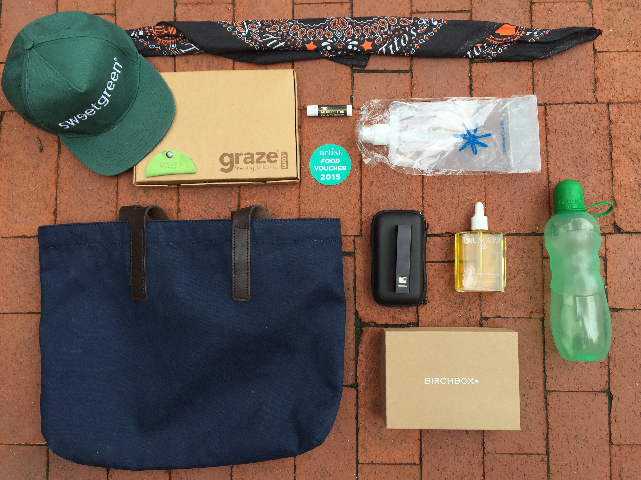  These items were given as part of gift bags for artists. Mixed with essentials for music festival livin', Sweetgreen gave talent Birchboxes, and other luxury goods. 