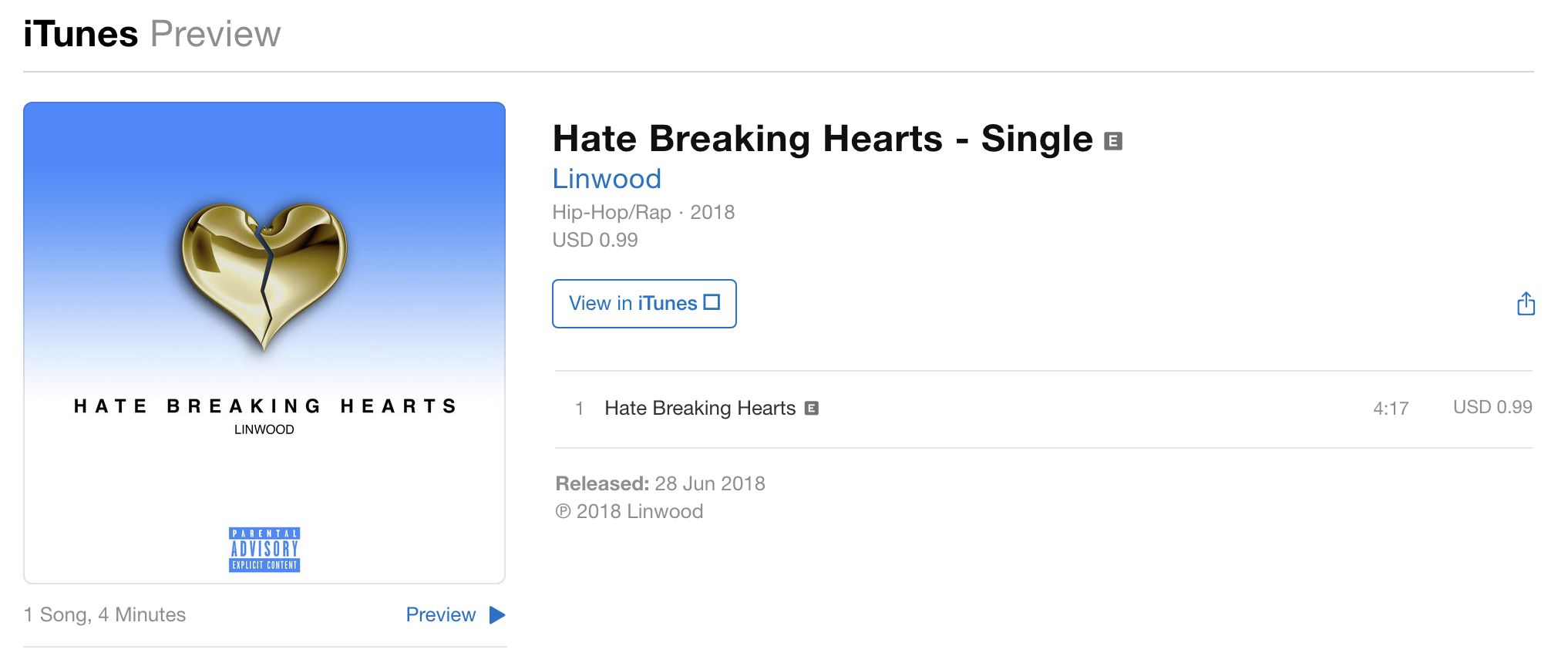 Sakony’s cover art for Linwood’s “Hate Breaking Hearts” single