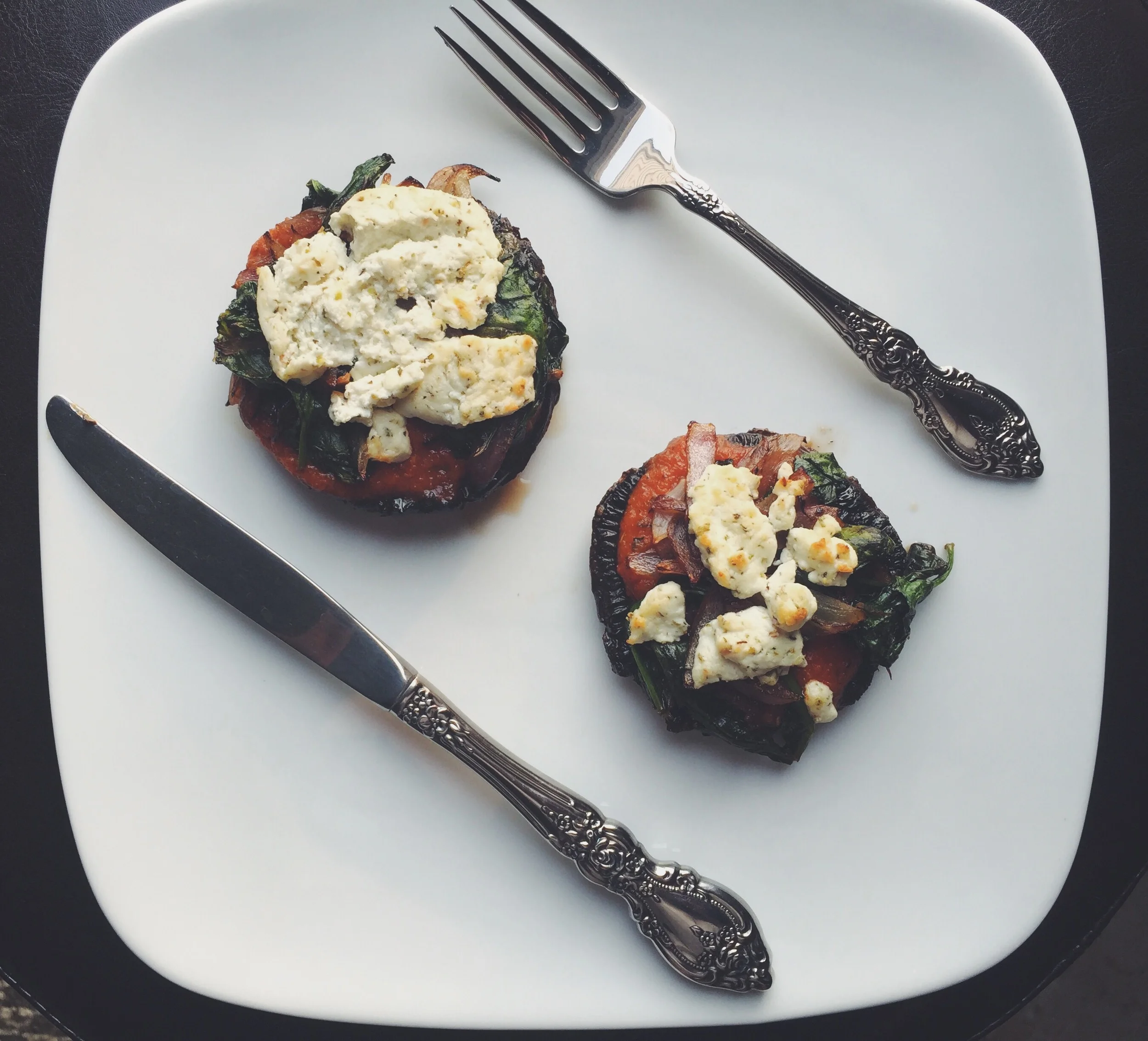 Grilled Portobello Mushrooms with Tomato Sauce and Goat Cheese