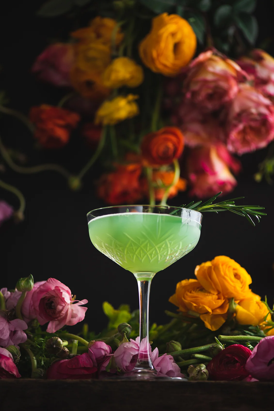 Editorial Chartreuse Cocktail with Florals