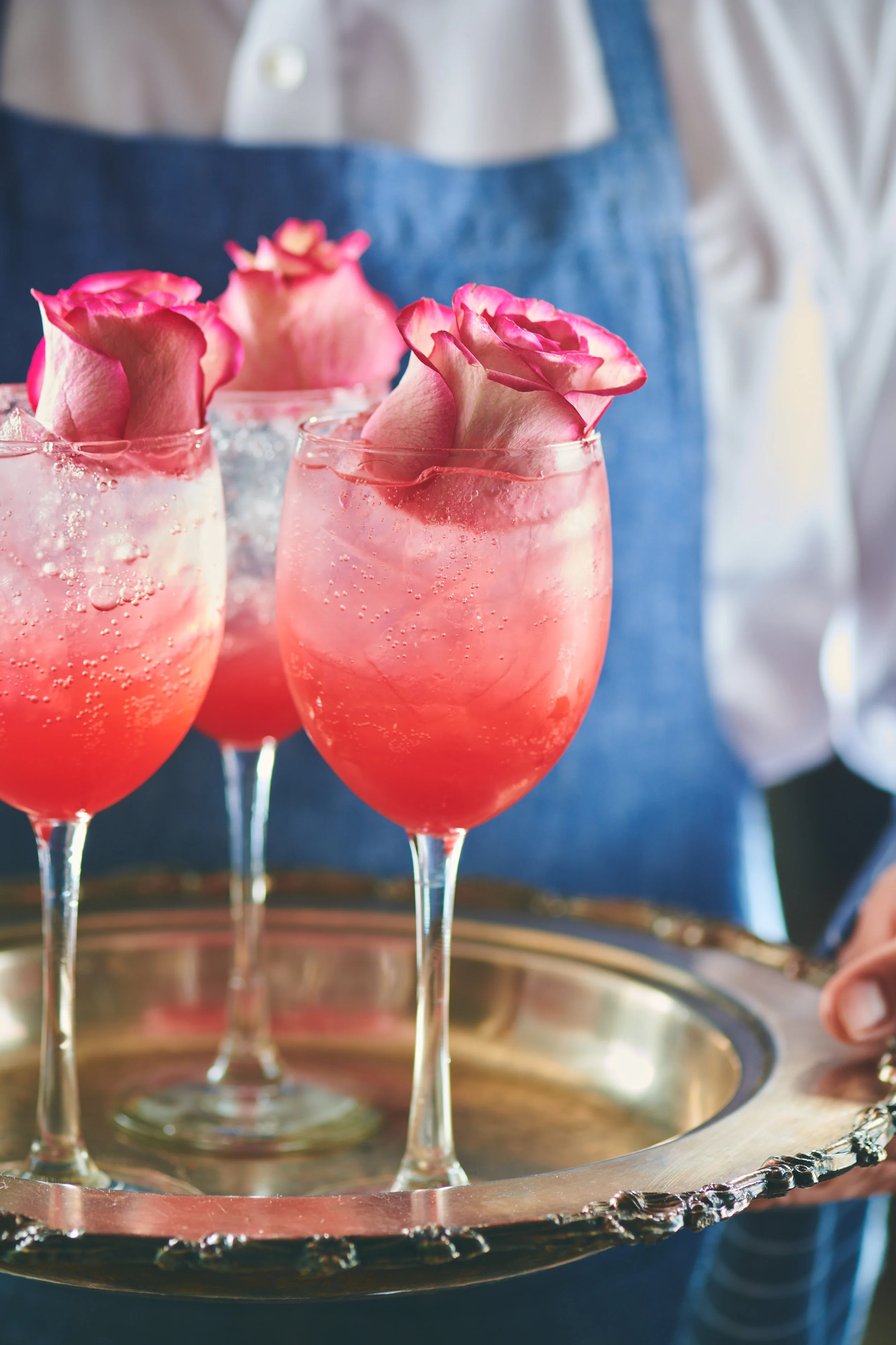 Rose Cocktails on Serving Platter