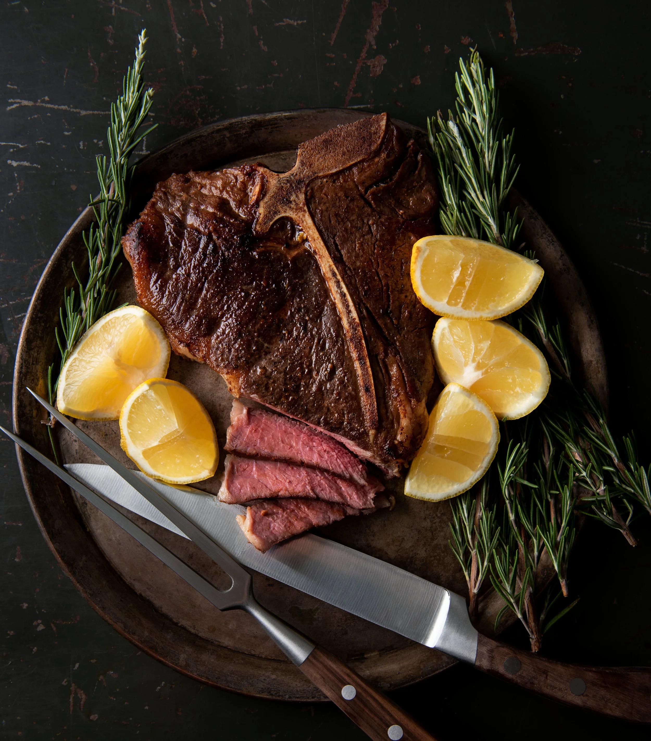 Steak Florentine with Rosemary and Lemon for Cookbook