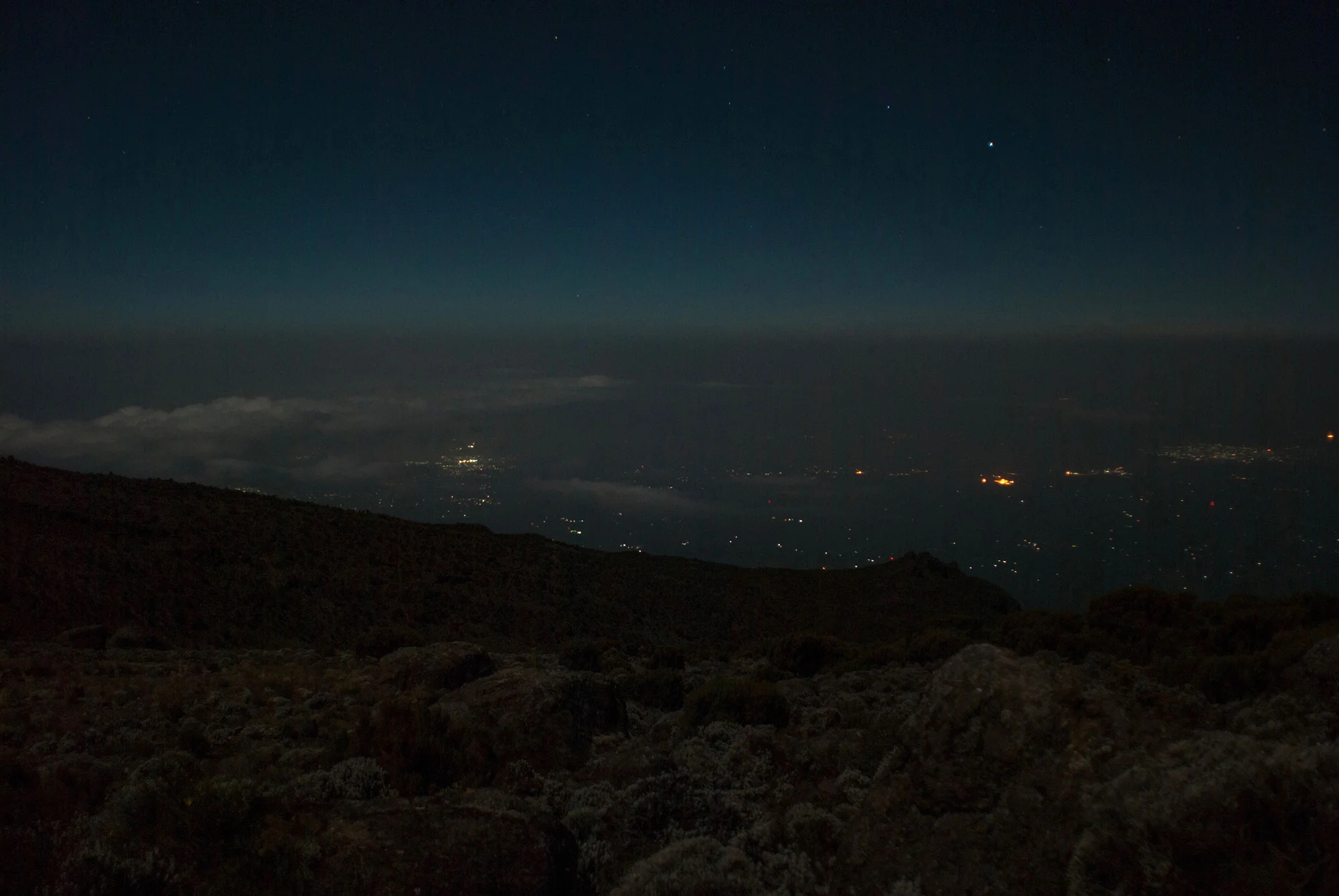 The town of Moshi a mere 10,000 feet below us could be seen from Karanga Camp.