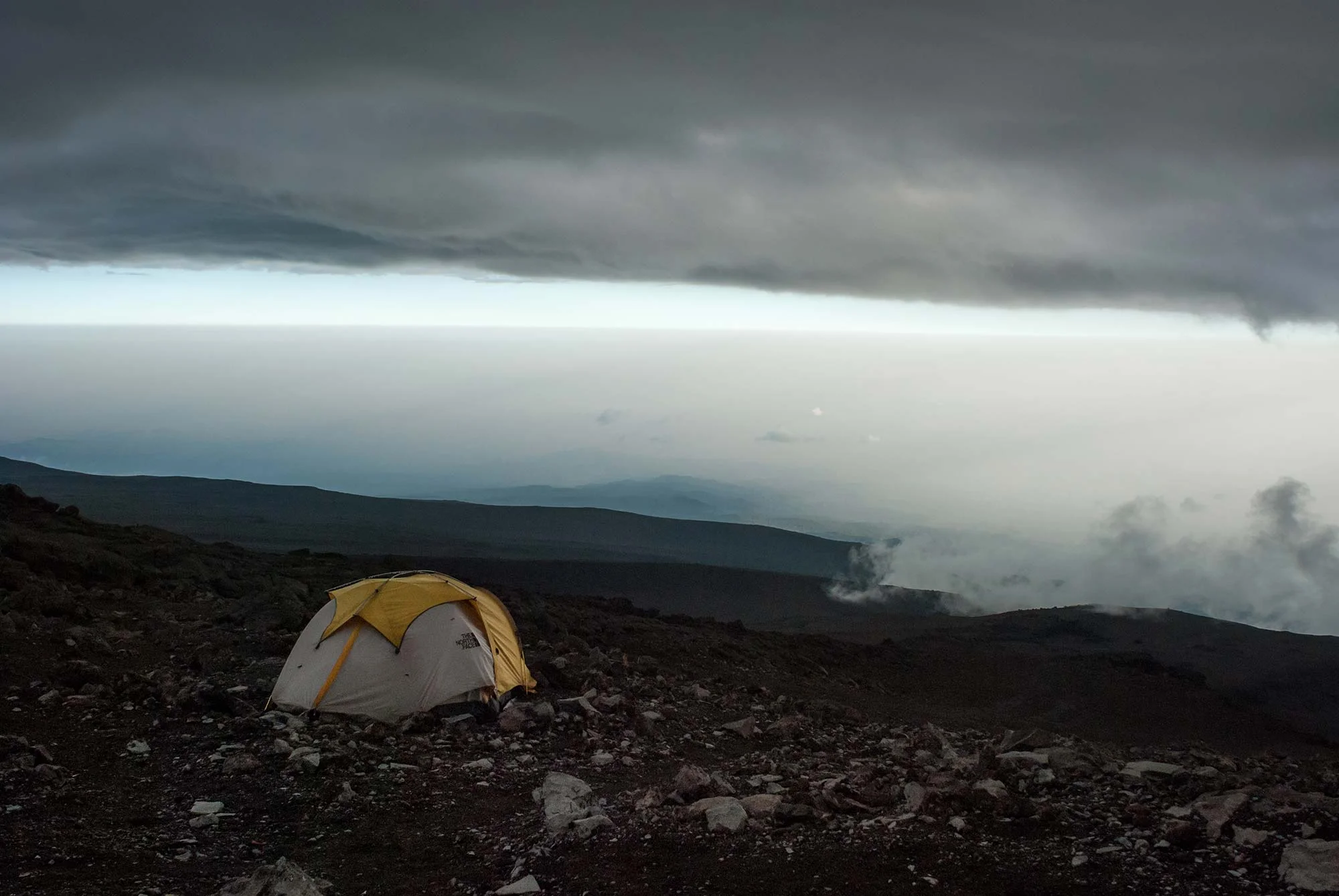 Room with a view. Three guides pitched their tent on some sweet realestate on the Eastern slope of Barufu Camp.