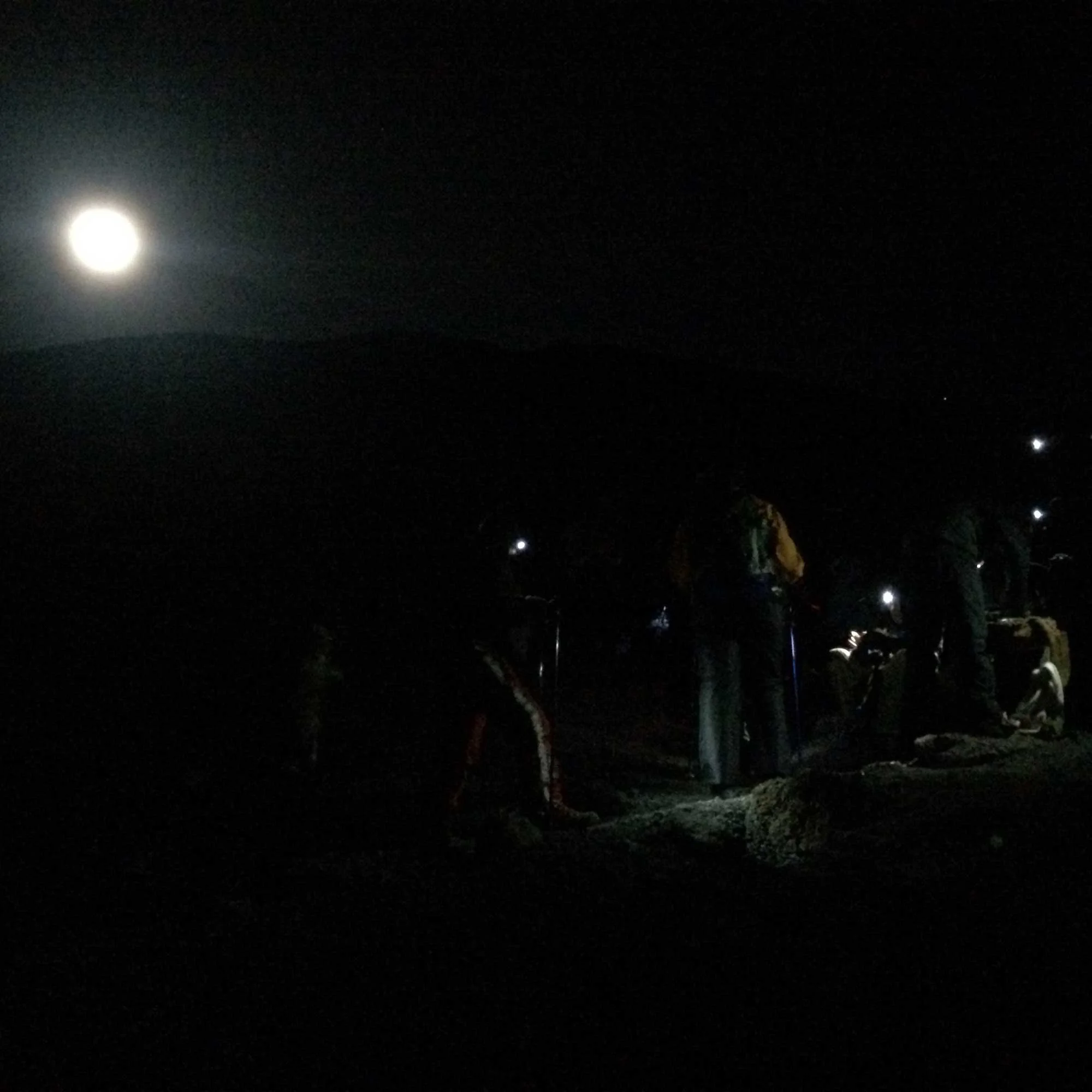 Kilimanjaro climbers taking a tea break in the dark on the summit push.