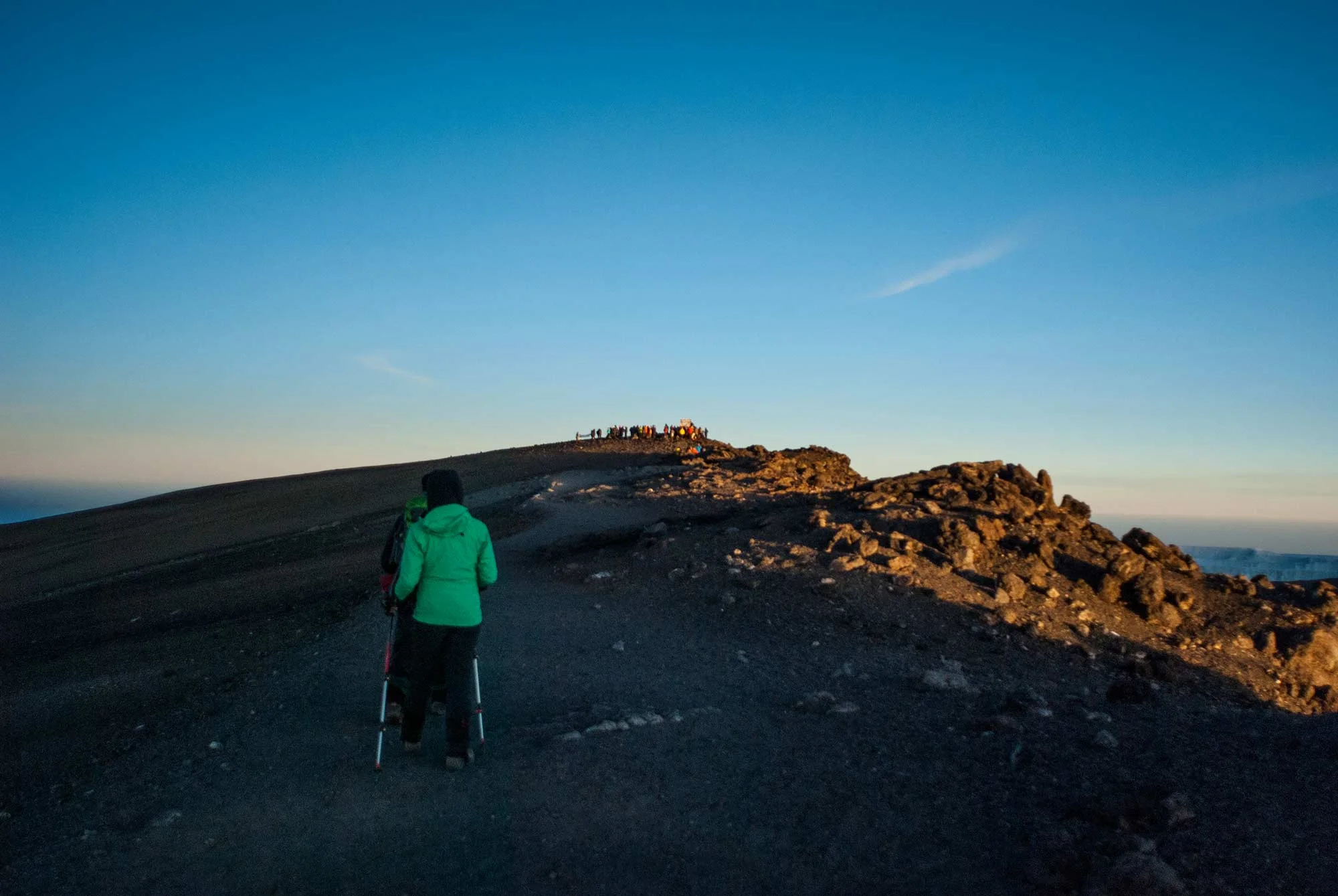 The summit of Kilimanjaro comes into view.