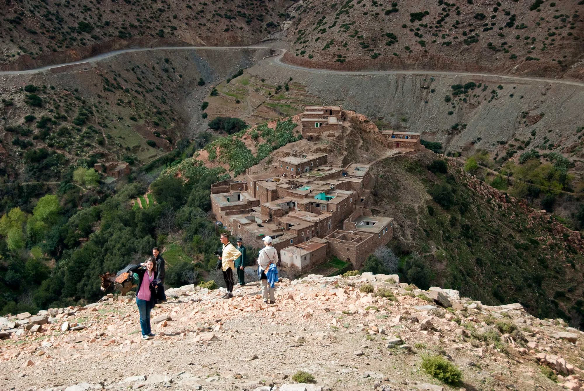 The hike down into town was steep and the rocks were loose. 