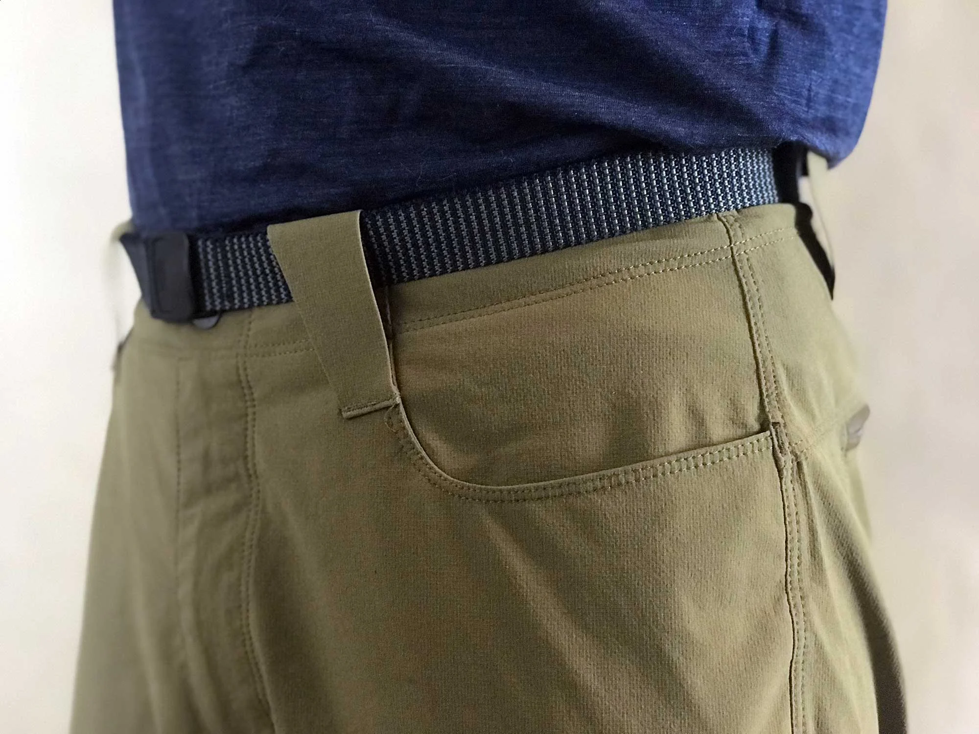 Front stash pockets are effective when hiking, but in certain seated positions, items can easily slide out due to the slick interior lining.