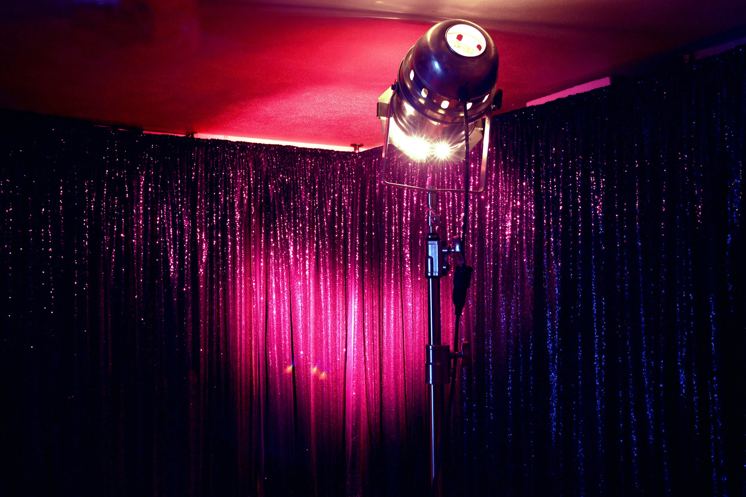 FOR ALL THE WRONG REASONS sequin curtains, stage light, sound dimensions variable 2018