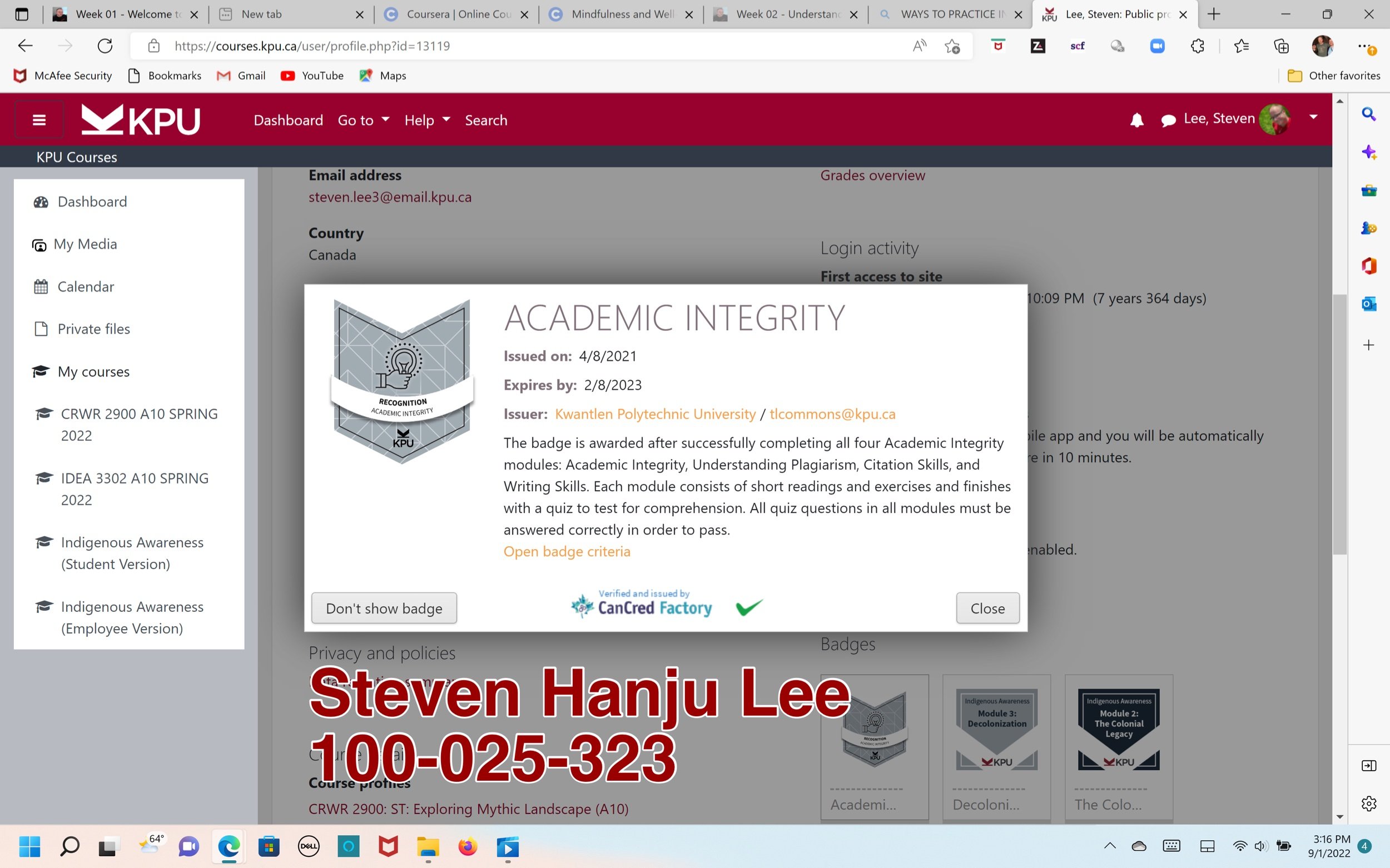 Screenshot 04 - Academic Integrity Badge