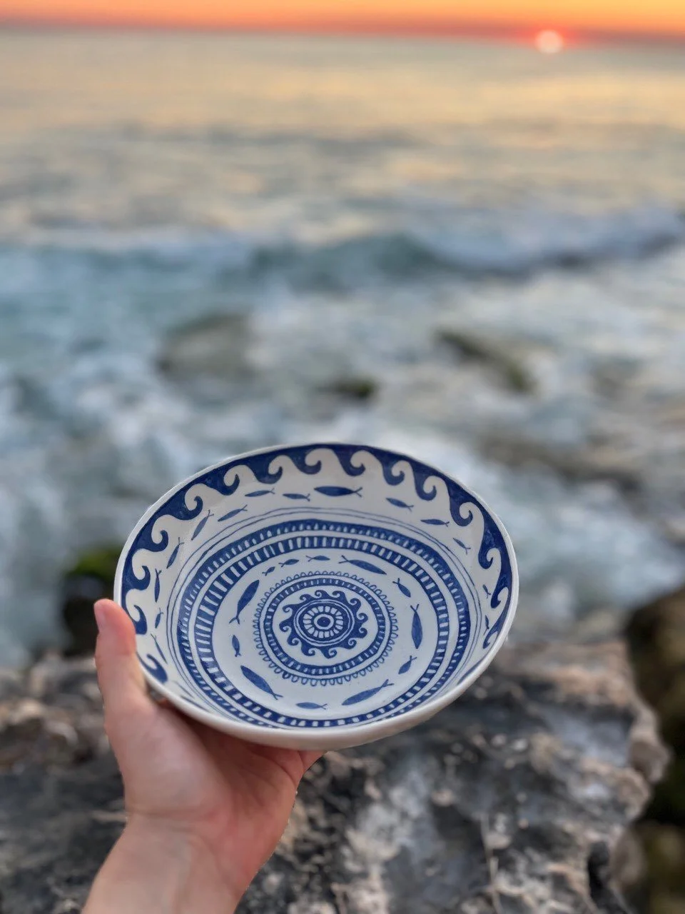 Large Fish Bowl| Hand Made &amp; Hand Painted

23 &times; 6cm

Blue Underglaze and Clear Glaze

A hand-made porcelain piece that has been hand painted in blue underglaze. Inspired by trips to Italy and coastal Greek towns.

Available on PandoraJones.