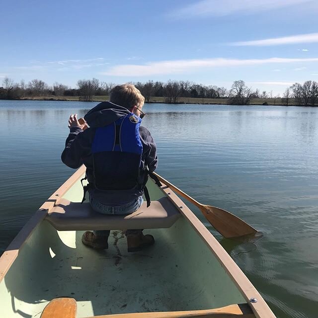 Having a good time with my oldest son yesterday taking a quick mid-February paddle around the pond following the days chores...
Pro tip:  brace yourself before inexperienced paddlers exit the canoe.  Despite the unseasonably warm weather, the water i