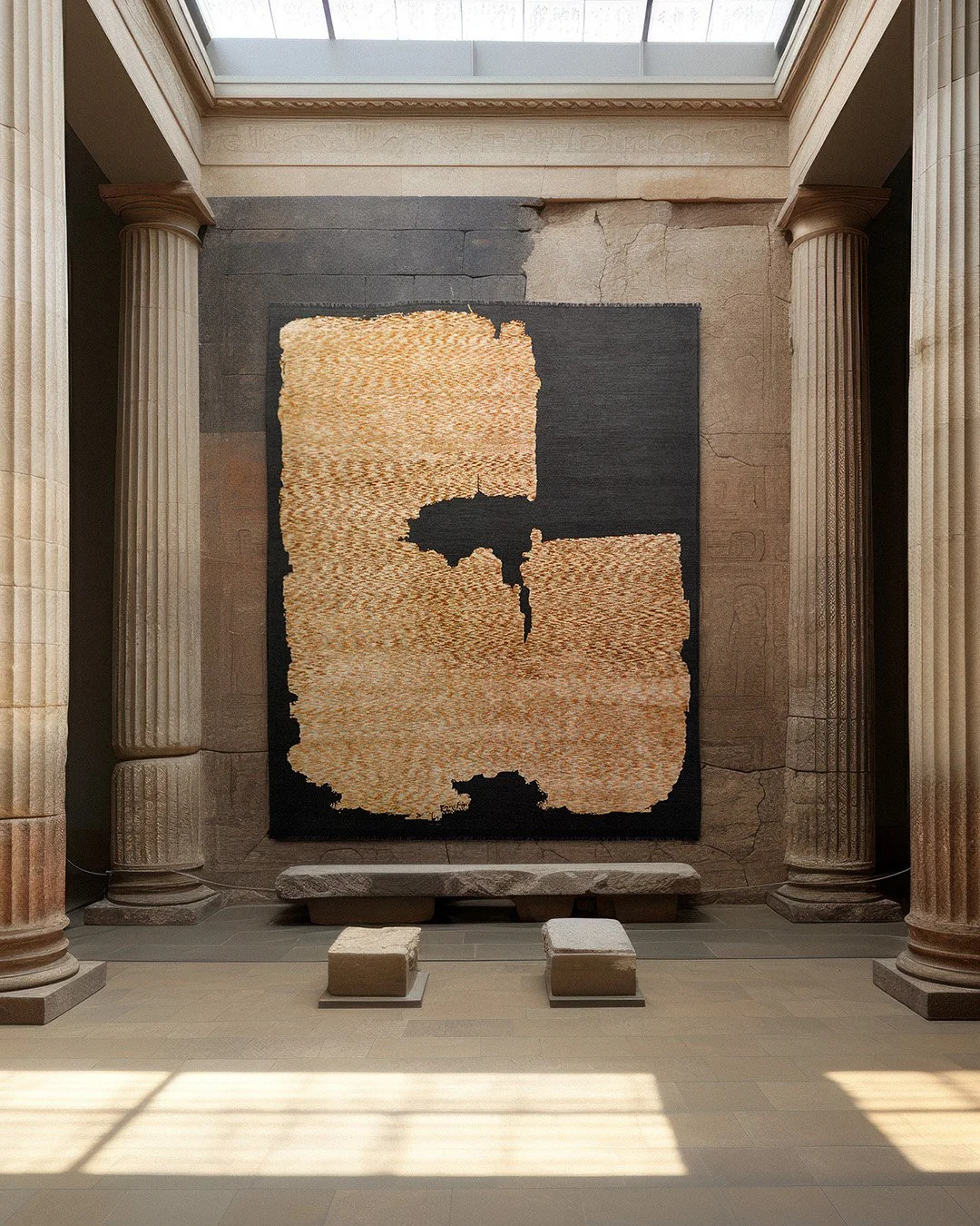 Tie Dye showcases historical carpet fragments from museums around the world, with their frayed edges, random outlines and bizarre breaks. Rather than hiding these flaws, they are embraced, reframed and reimagined. Flaws become motifs and traces becom