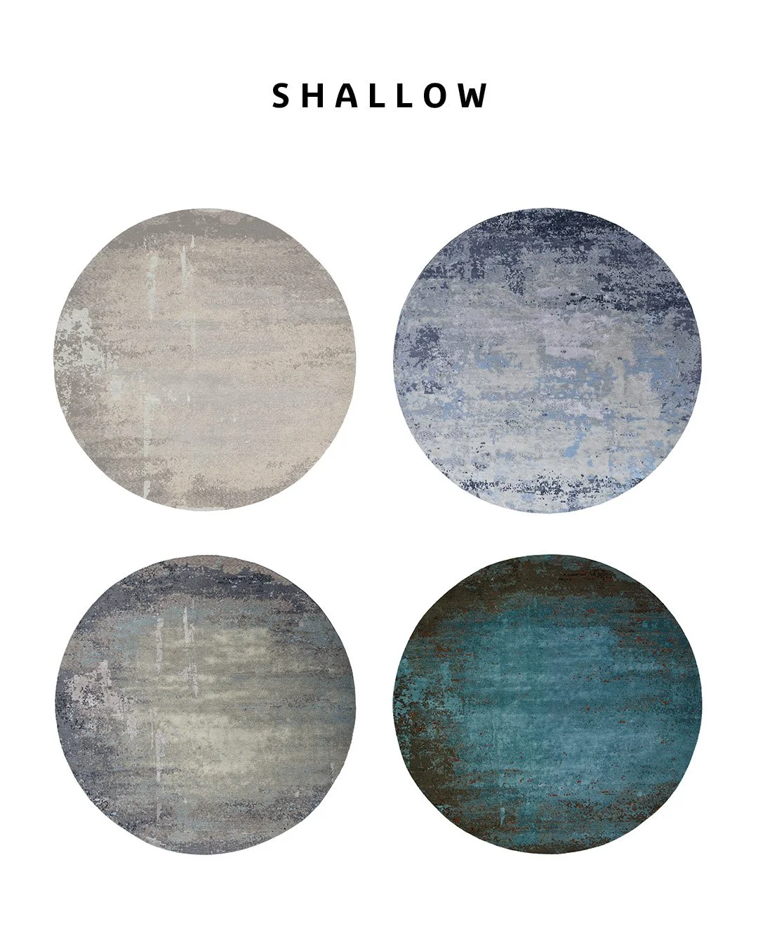 SHALLOW - Texture Collection
This collection originates from a watercolor painting, which finds its continuation in Tibetan wool and silk. It tells of playing with illusion: transitions remain barely visible, colors blur, surfaces breathe. Homogeneou