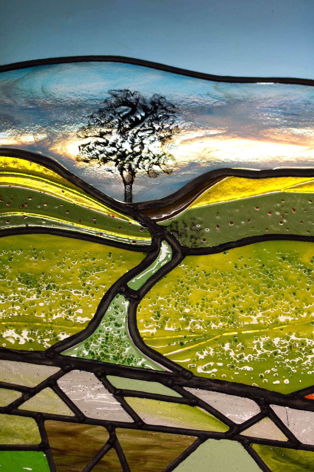 Beautiful Landscape Leaded Glass Art Commission by Helen Grierson