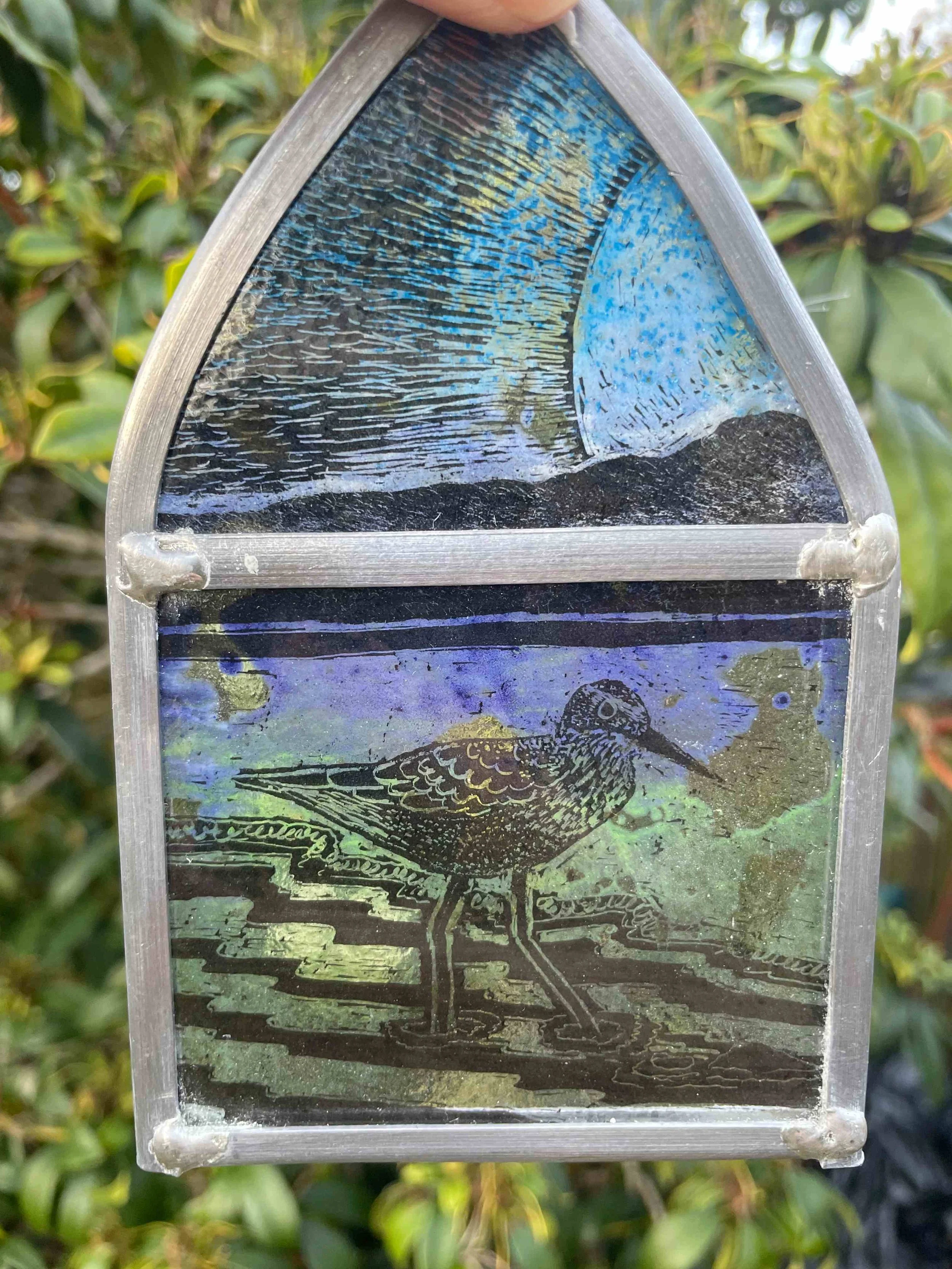 SMALL STAINED GLASS HANGING, SEABIRD
