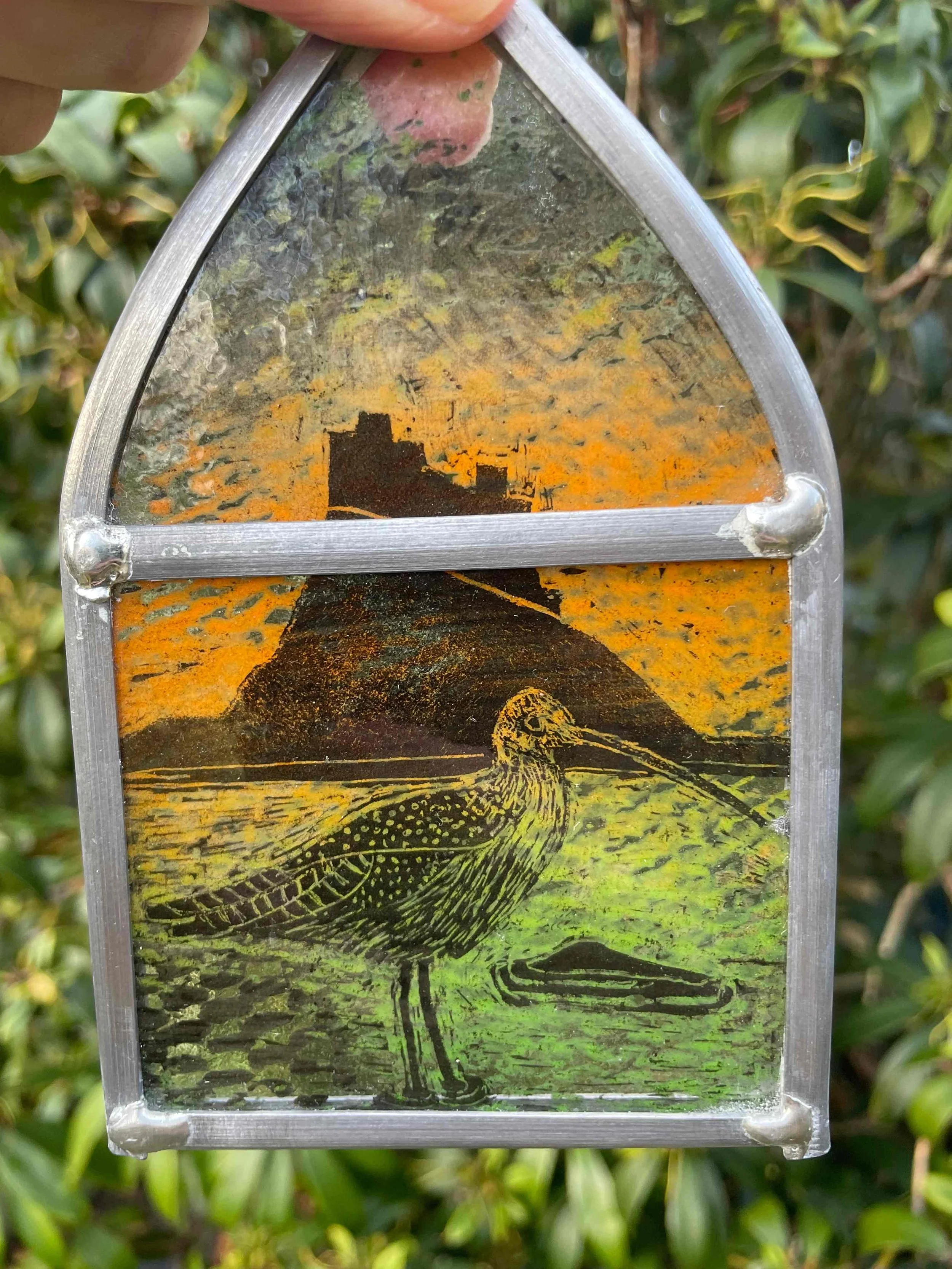 Small Stained Glass Hanging, Curlew at Lindisfarne