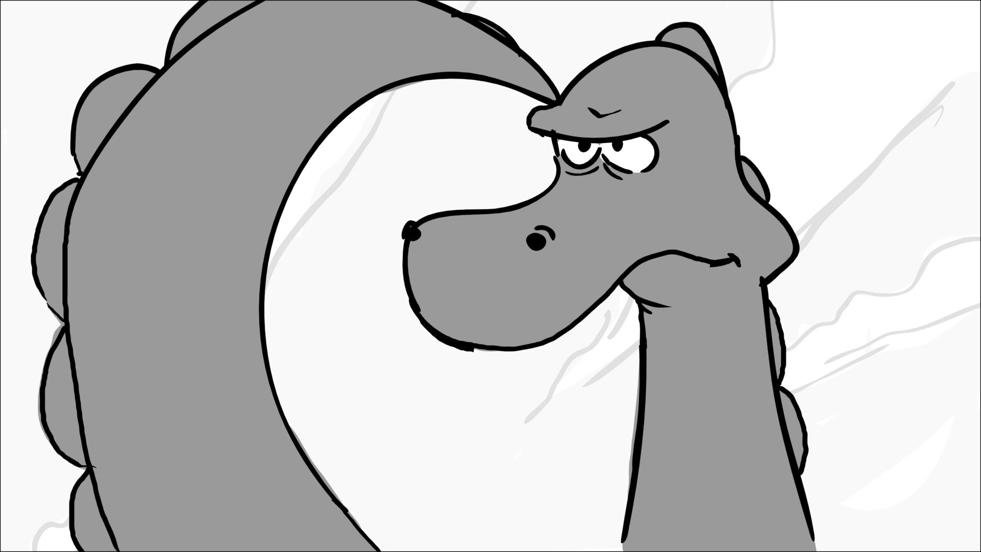 Dinosaur thinking, and getting an idea, with his tail.