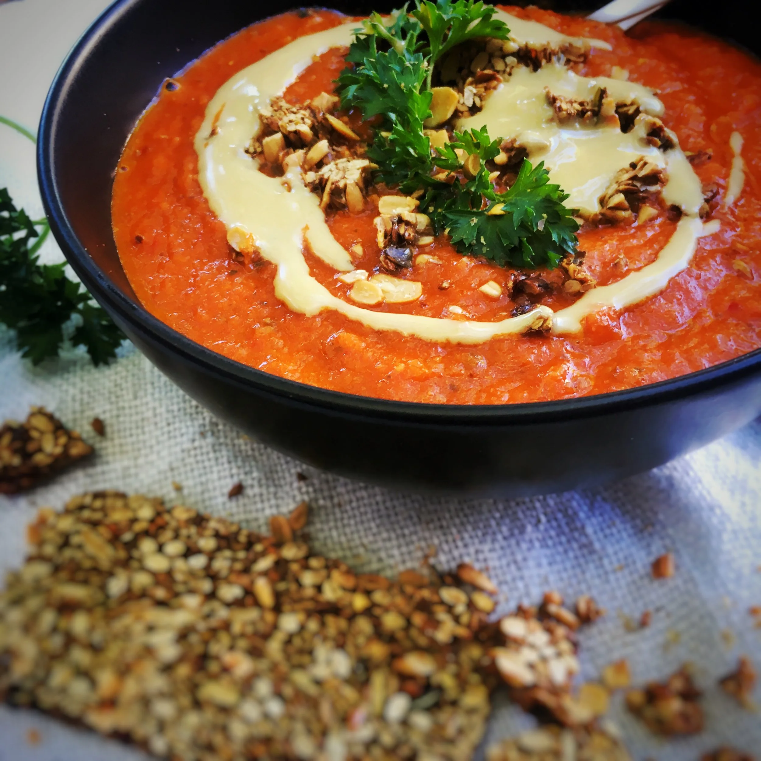 Roast red pepper and sun dried tomato soup