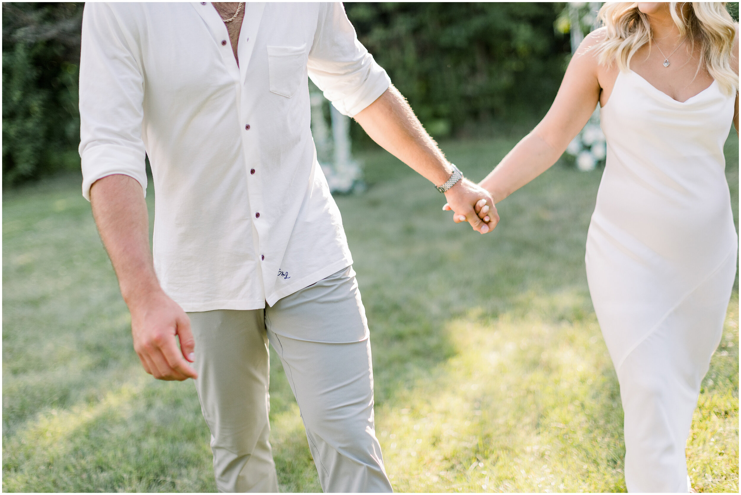  Boho bride and groom in simple white outfits for a causal outdoor backyard wedding in Ottawa, ON by Chelsea Morgan Photography. boho wedding couple outfit ideas boho wedding outfit inspo simple outfits for wedding casual wedding outfits outdoor wedd