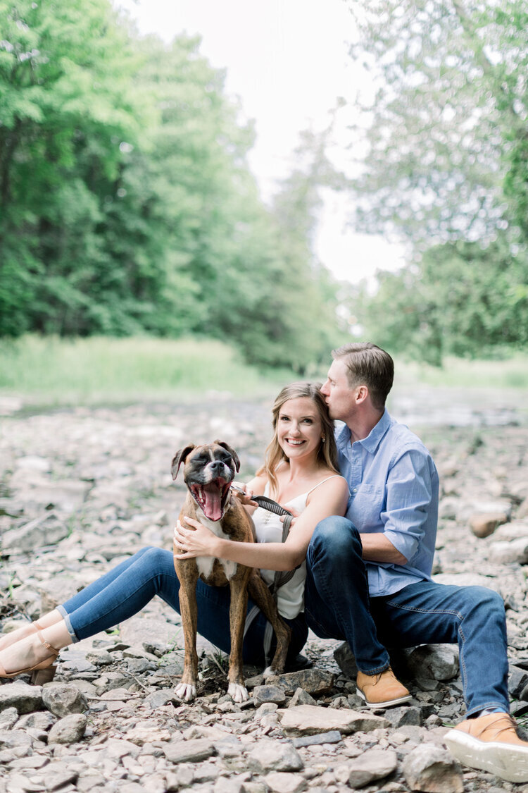  Beautiful couple wearing spaghetti strap white shirt and blue buttondown and jeans and brown shoes for engagement photoshoot by Chelsea Mason Photography in Ottawa, ON. outfit inspo for engagements summer engagements best outdoor locations for engag