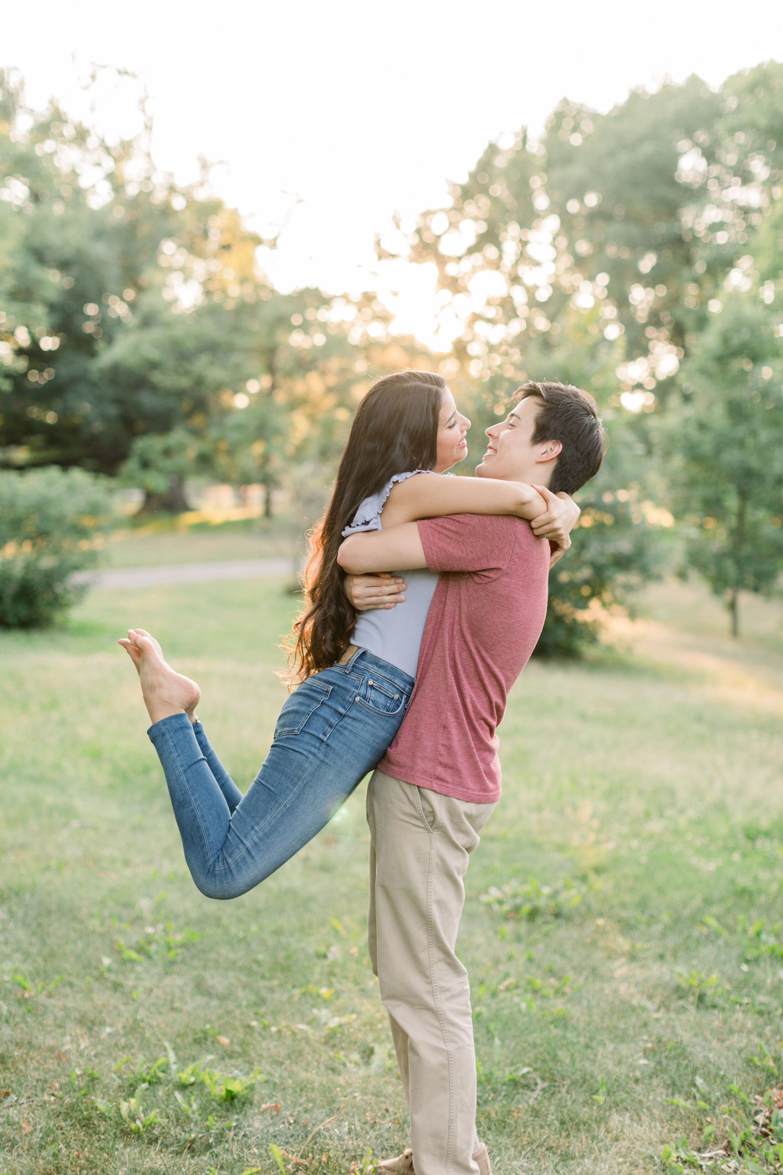  Couple dressed casually for engagement photoshoot with their dog and barefoot in Ottawa, ON by Chelsea Mason Photography. barefoot for photoshoots casual outfits for engagements fancy vs casual for photoshoot engagements with your dog can i bring my