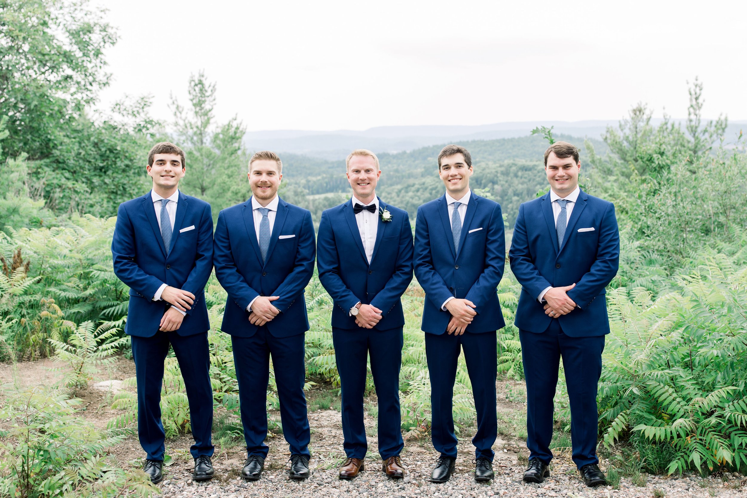  Groomsmen portrait with men standing outside at Le Belvedere by Chelsea Mason Photography. Wakefield wedding groomsmen in blue #Quebecweddings #elegantoutdoorwedding #Quebecweddingphotographers #Chelseamasonphotography #Chelseamasonweddings 