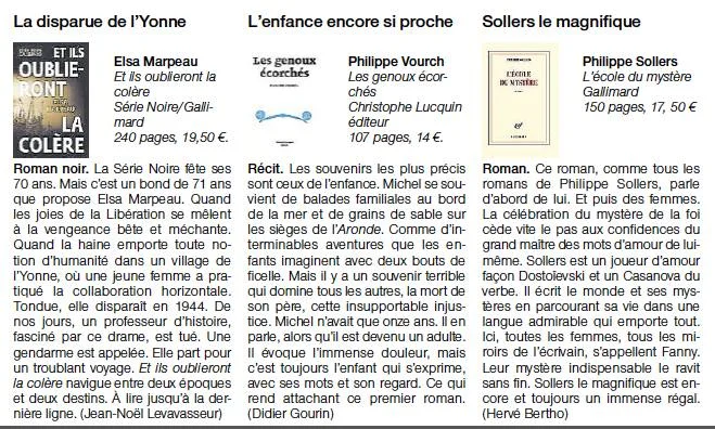 Journal Ouest-France , rubrique livre dimanche