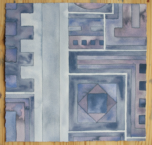 Cityscape 4 , 2014, watercolor and gouache on watercolor paper, 8 x 8 inches