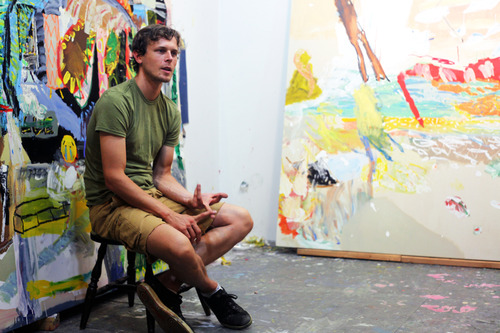Daniel Herr in the studio with PB in NY (2014) in process behind him