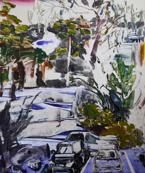 Eucalyptus Sky, 2013, Monotype with collage, 22 x 30 inches