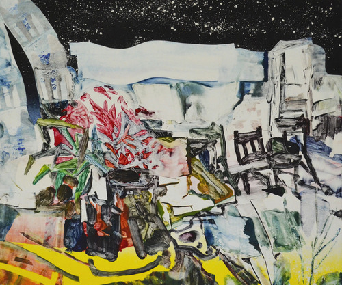 Black Star Strip , 2013, Monotype with collage 22 x 30 inches 