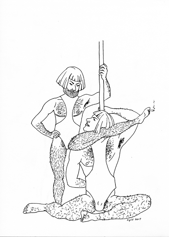 CUNT 3.14.2017 Weird Sisters, 2017, pigma pen on paper, 9x12 inches