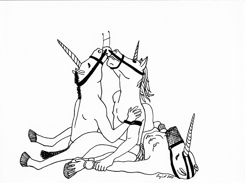 CUNT 6.20.2017 Unicorn Games , 2017, pigma pen on paper, 9 x 12 inches