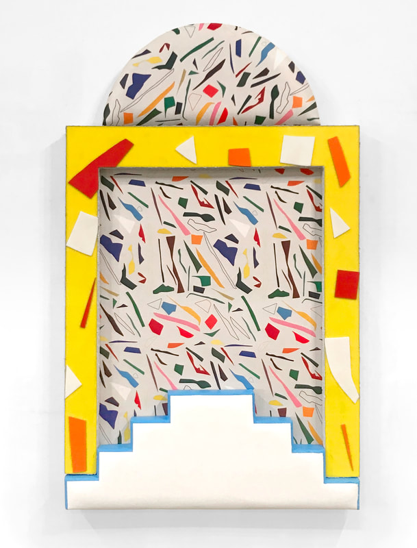 Number Two Song In Heaven , 2017 acrylic, pumice stone, molding paste, Plexiglas, PVC, digital print on fabric, canvas, insulation board, and polyurethane foam on aluminum panel 60 x 38 x 3 inches