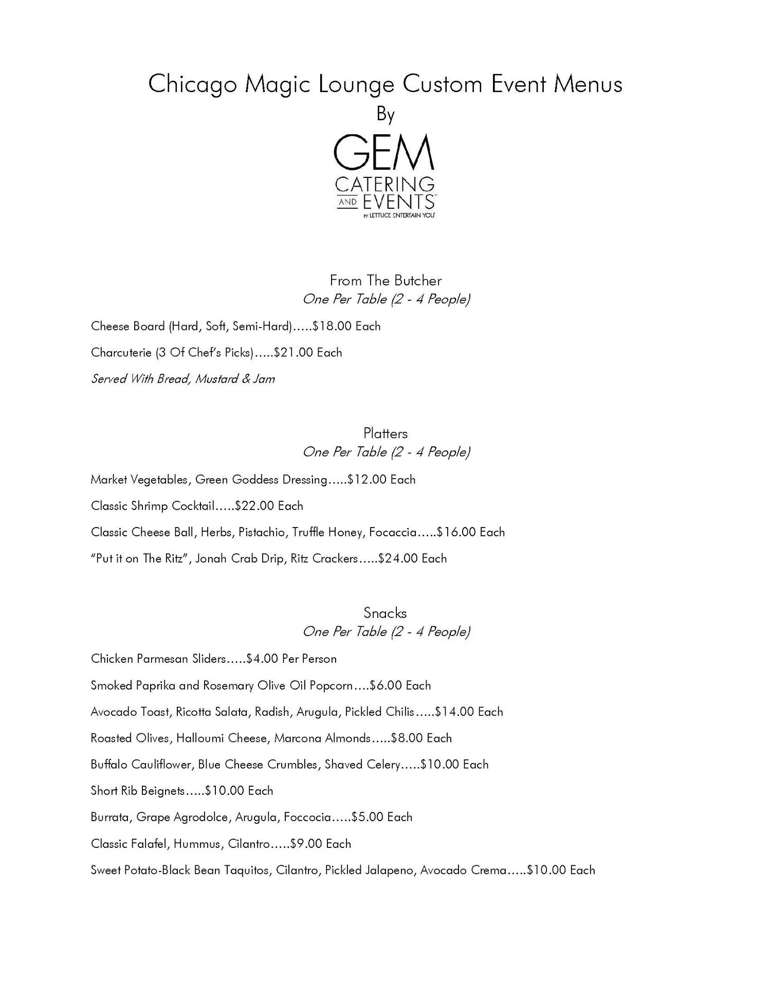 Sample catering options - page 1