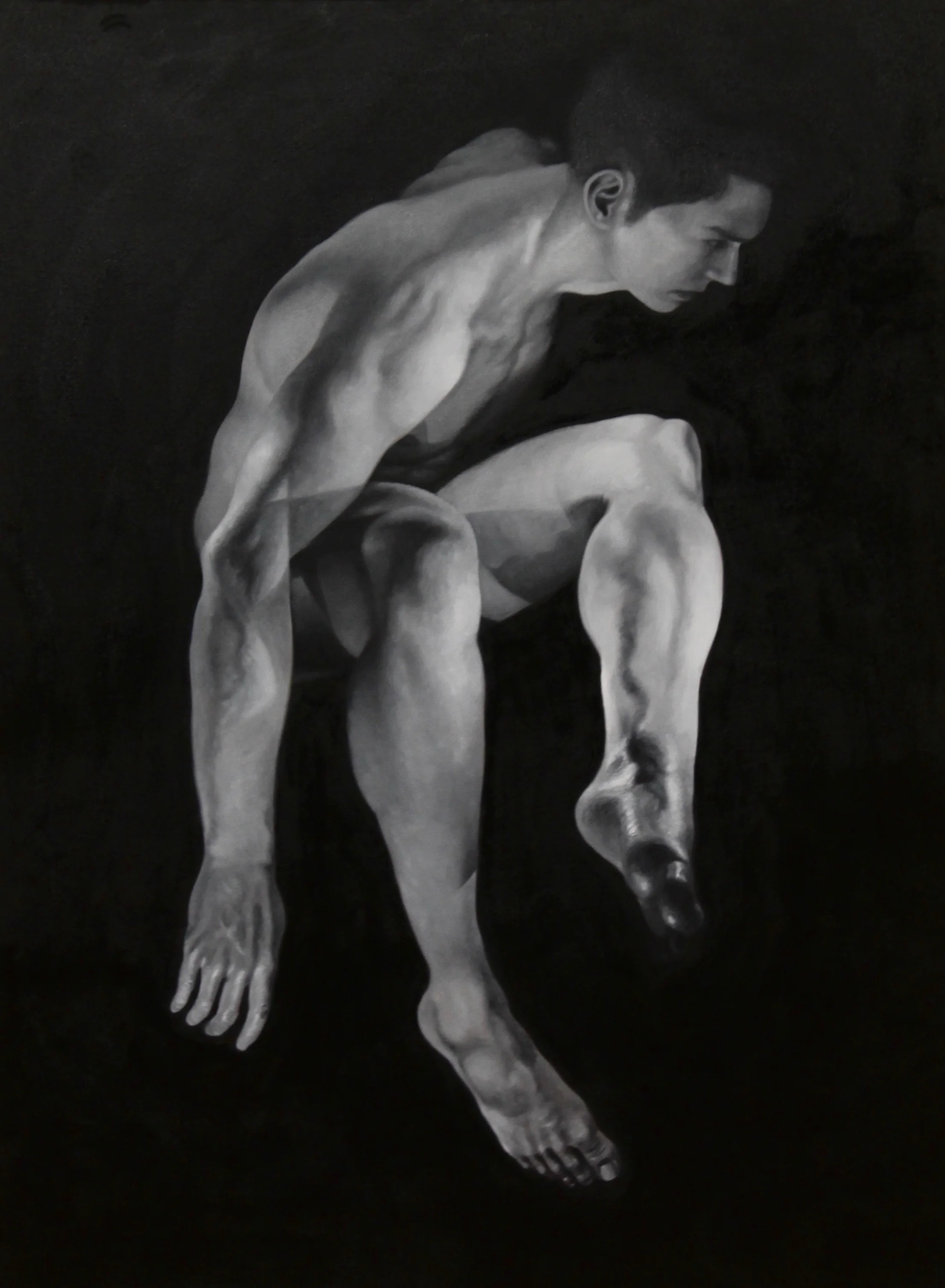 "Grisaille Suspension", 36x48 in., oil on canvas, 2018.