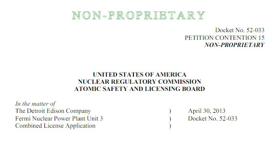 Fairewinds FERMI 3 Non-Proprietary Findings