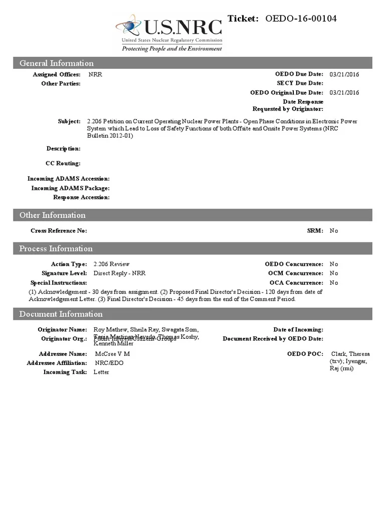 2.206 "Put Up or Shut Down" Petition