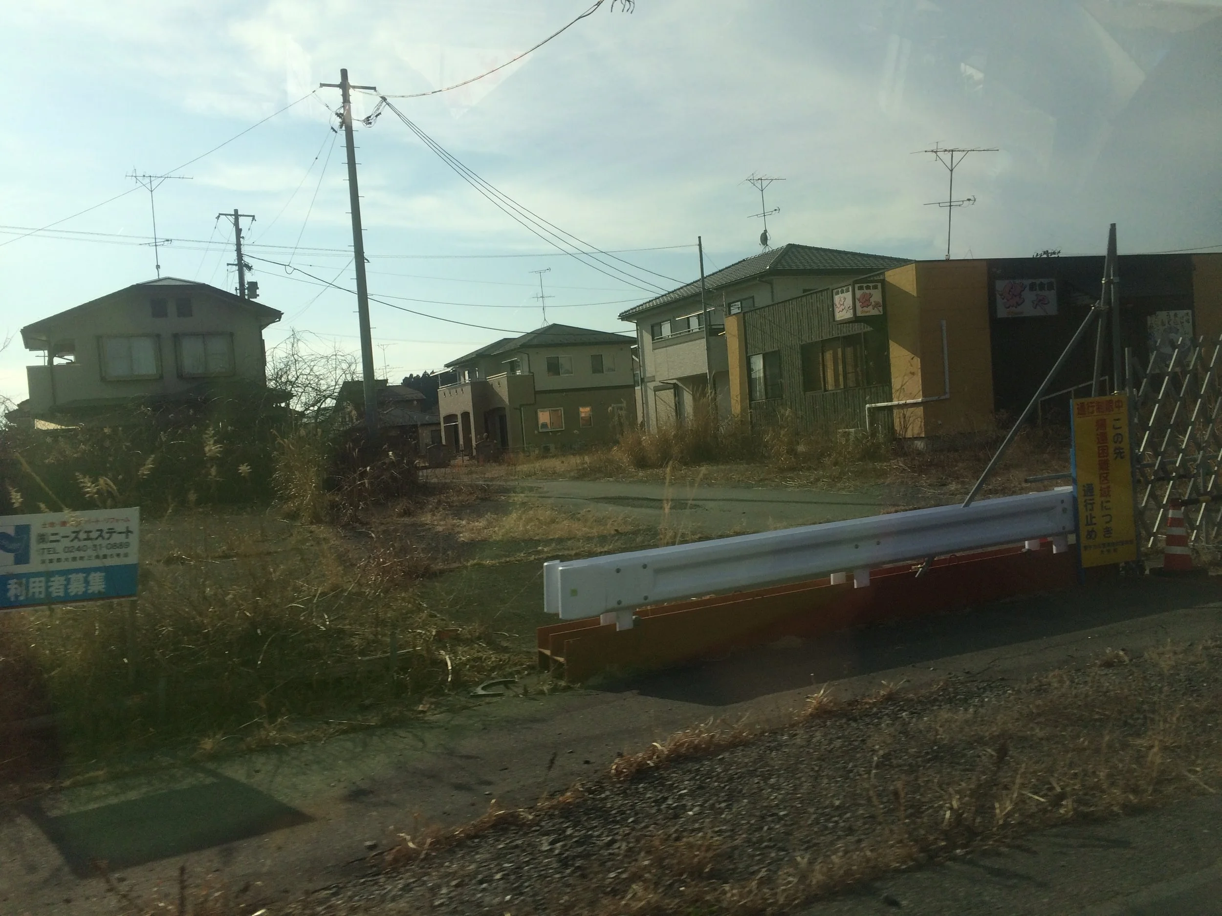 Abandoned town being taken over by weeds.