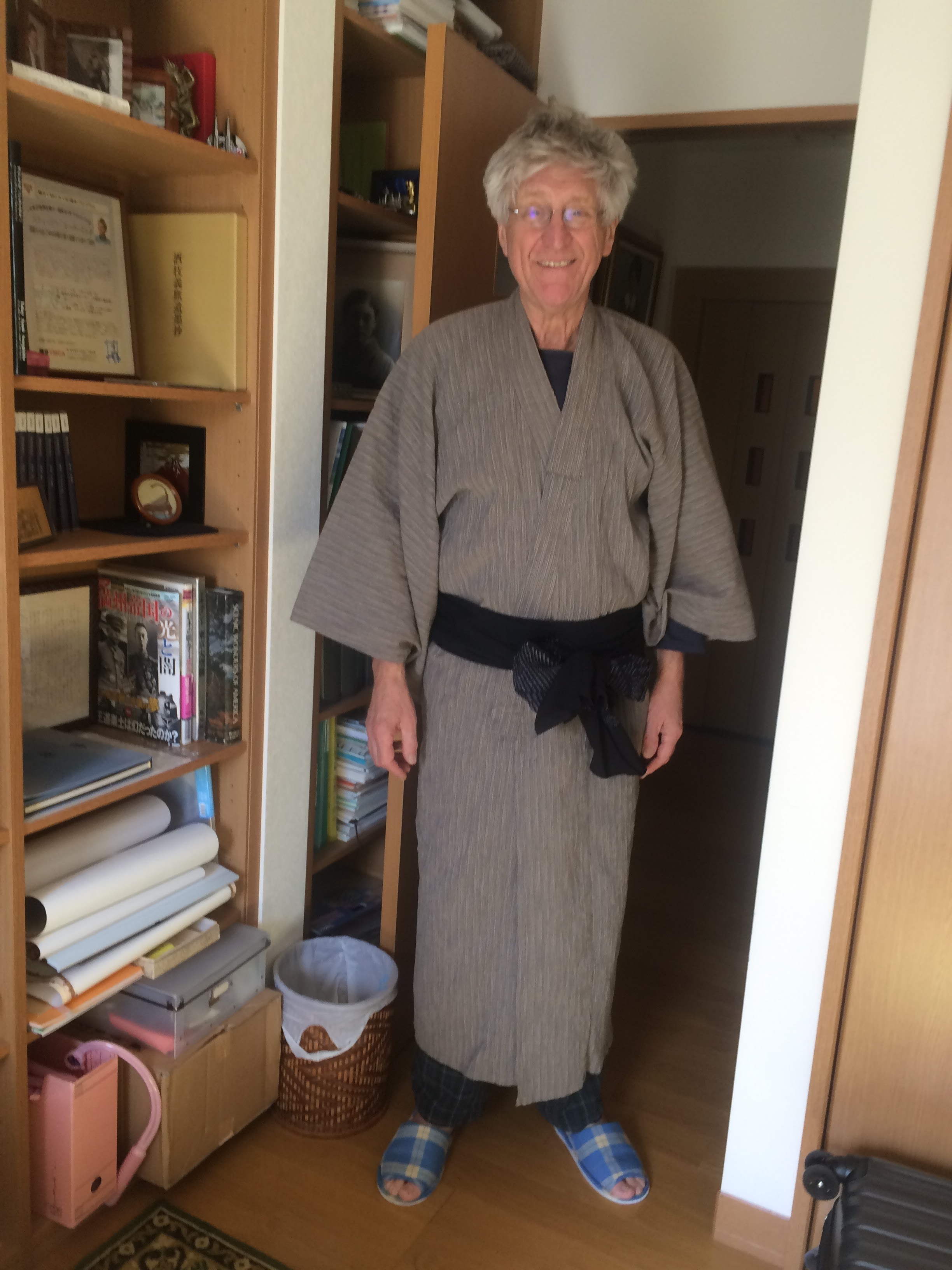 Trying on a traditional Japanese robe