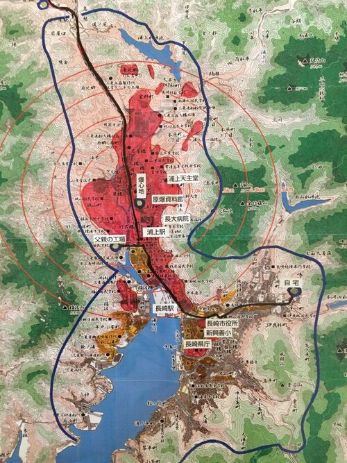 Map of Nagasaki after 1945 atomic bombing