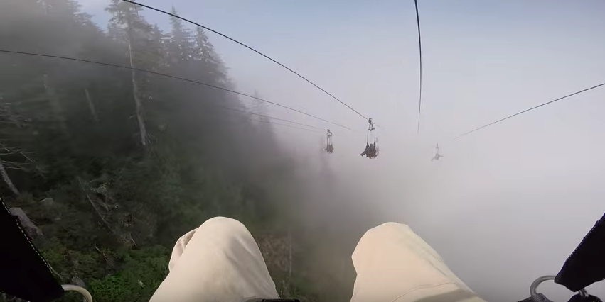 Ride through the clouds on a zip line