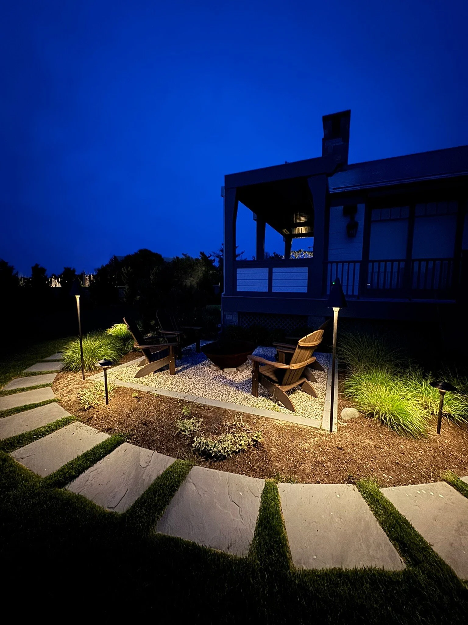 westhampton firepit area and lighted pathway
