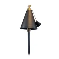 Coastal Source solid brass tiki torch with LED flame effect for Hamptons patio and pool lighting